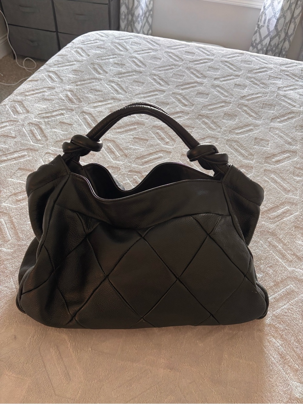 Versani Black Quilted Shoulder Bag with Knotted Handle